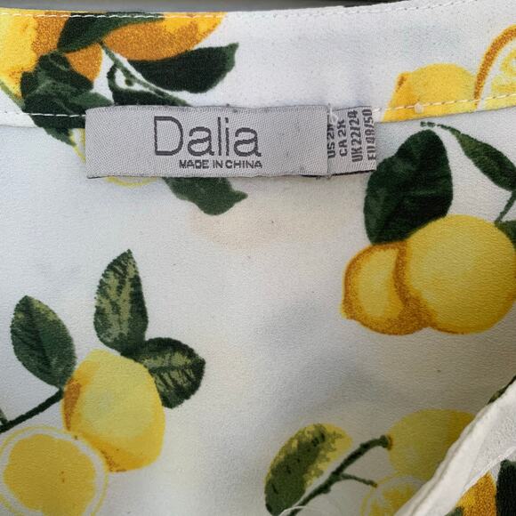 Dalia Top Women's Size 2x Colorful Lemons Split Neck Line Tuxedo Pleated Back - Picture 3 of 6